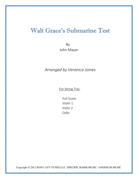 Walt Graces Submarine Test January 1967 String Trio Sheet Music