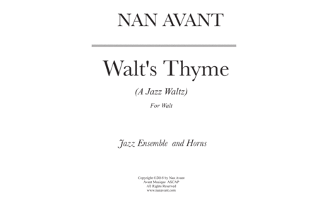 Walts Thyme A Waltz For Jazz Ensemble And Horns Sheet Music