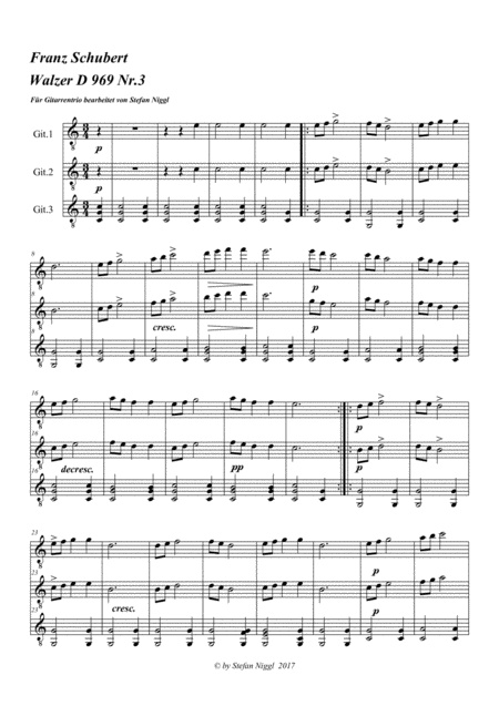 Waltz D 969 No 3 For Guitar Trio Sheet Music