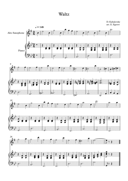 Free Sheet Music Waltz Dmitri Kabalevsky For Alto Saxophone Piano