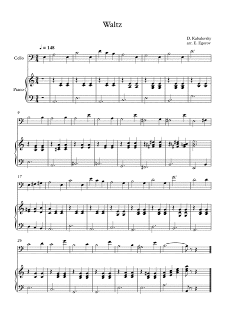 Free Sheet Music Waltz Dmitri Kabalevsky For Cello Piano