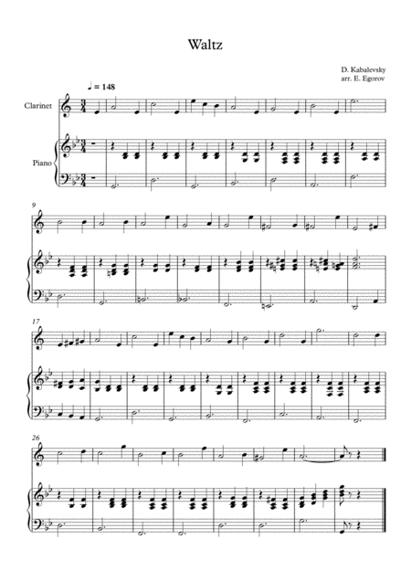 Free Sheet Music Waltz Dmitri Kabalevsky For Clarinet Piano