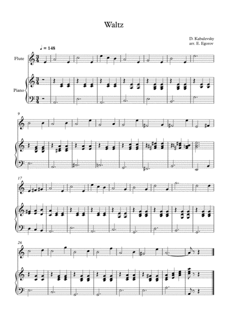 Free Sheet Music Waltz Dmitri Kabalevsky For Flute Piano