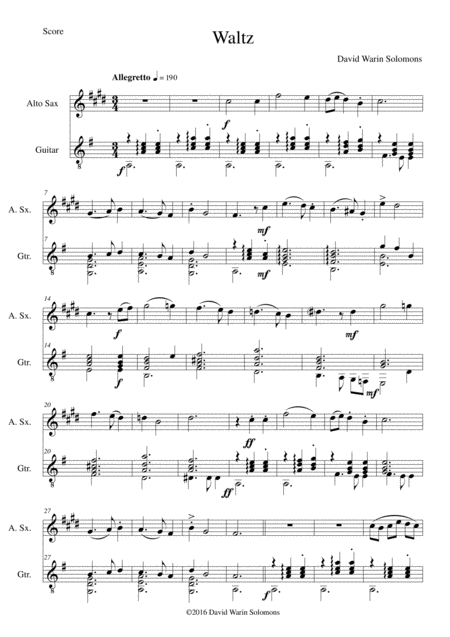 Free Sheet Music Waltz For Alto Saxophone And Guitar