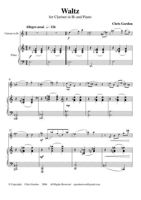 Free Sheet Music Waltz For Clarinet In Bb And Piano