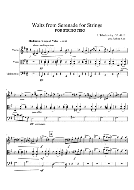 Waltz For String Trio From Serenade For Strings Sheet Music