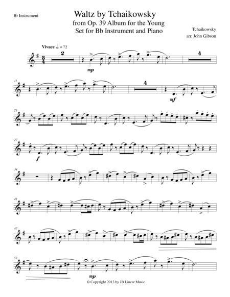 Waltz From Album For The Young For Bb Instrument And Piano Sheet Music