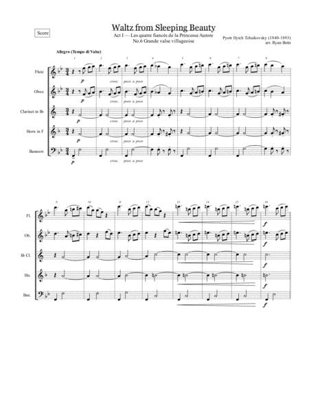 Waltz From Sleeping Beauty For Woodwind Quintet Sheet Music