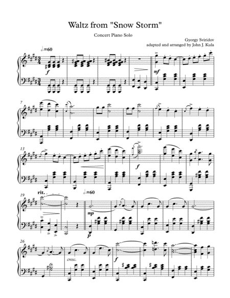 Waltz From Snow Storm Concert Piano Arrangement Sheet Music