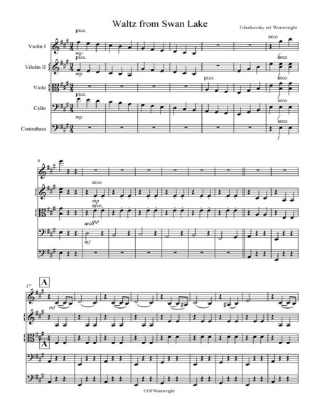 Waltz From Swan Lake By Tchaikovsky Arranged For String Quartet With Optional Bass Part Score Parts Mp3 Sheet Music