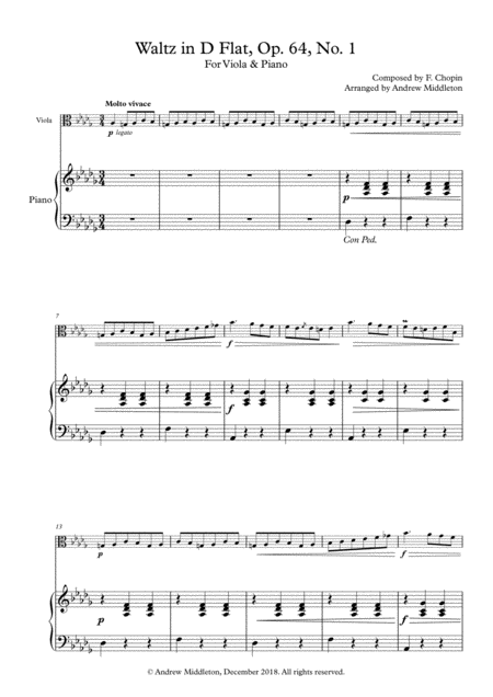 Waltz In D Flat Op 64 No 1 For Viola And Piano Sheet Music