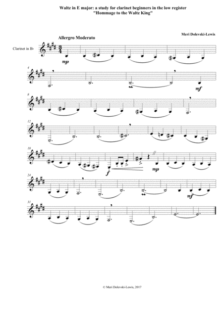 Free Sheet Music Waltz In E Major For Clarinet Alone Low Register Only