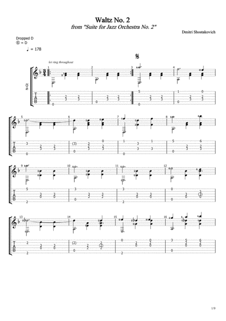 Free Sheet Music Waltz No 2 By Dmitri Shostakovich For Guitar