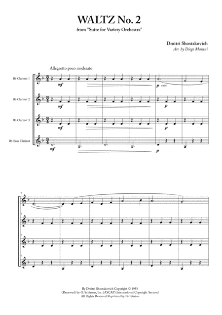 Waltz No 2 For Clarinet Quartet Sheet Music