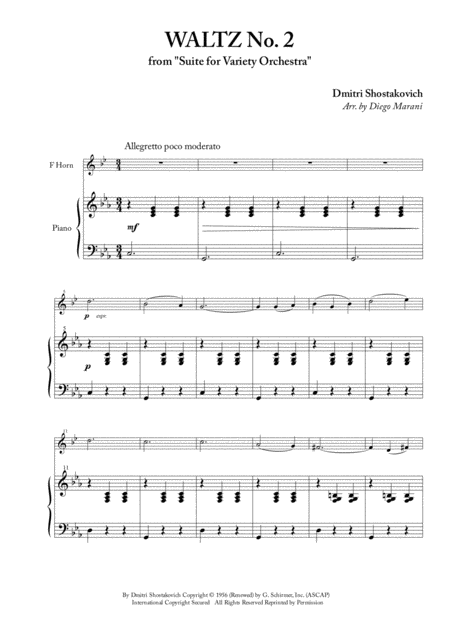 Waltz No 2 For Horn And Piano Sheet Music