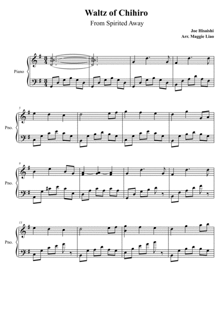 Free Sheet Music Waltz Of Chihiro Piano Solo