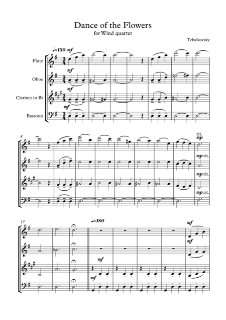 Waltz Of The Flowers From The Nutcracker For Wind Quartet Sheet Music