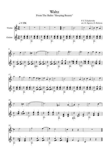 Free Sheet Music Waltz Sleeping Beauty Peter Ilyich Tchaikovsky For Violin Guitar