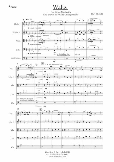 Waltz Unforgettable For String Orchestra Sheet Music