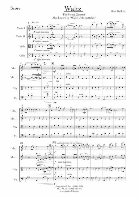Free Sheet Music Waltz Unforgettable For String Quartet