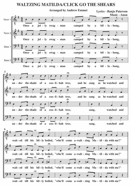 Waltzing Matilda Click Go The Shears A Cappella Ttbb Sheet Music