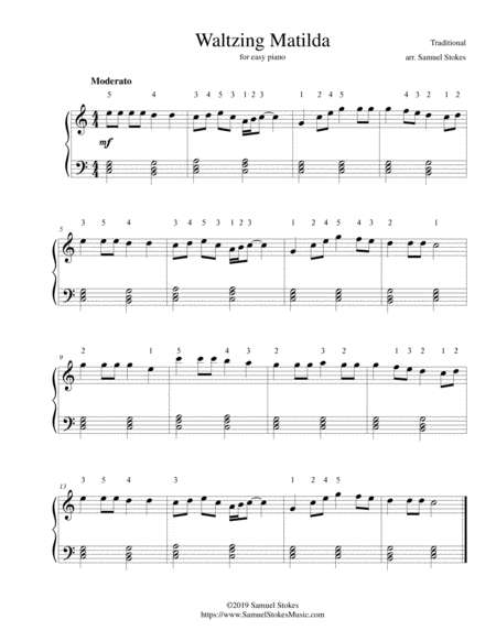 Waltzing Matilda For Easy Piano Sheet Music