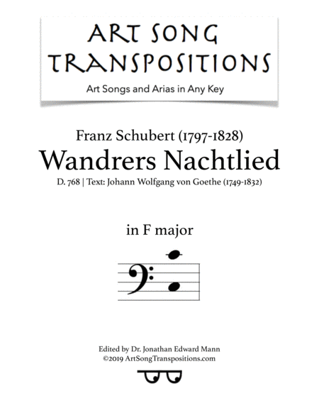 Free Sheet Music Wandrers Nachtlied D 768 F Major Bass Clef