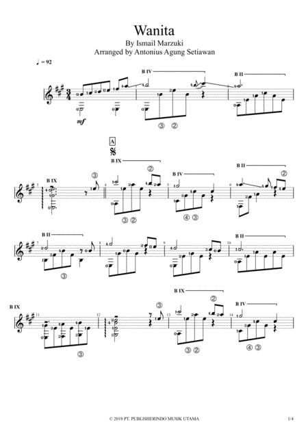 Wanita Solo Guitar Score Sheet Music