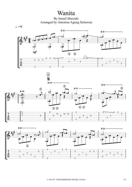 Free Sheet Music Wanita Solo Guitar Tablature