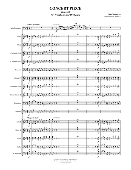 Free Sheet Music Warnecke Concert Piece Opus 28 For Solo Trombone And Orchestra Arranged By Ronald Babcock