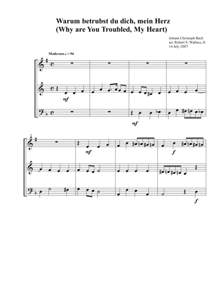 Warum Betrubst Du Dich Mein Herz Why Are You Troubled My Heart Sheet Music