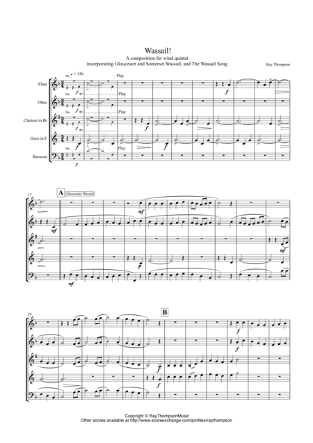 Free Sheet Music Wassail Incorporating 3 Christmas Wassails For Wind Quintet