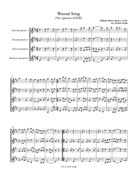 Free Sheet Music Wassail Song Sax Quartet Aatb
