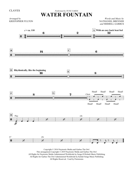 Free Sheet Music Water Fountain Arr Kristopher Fulton Claves