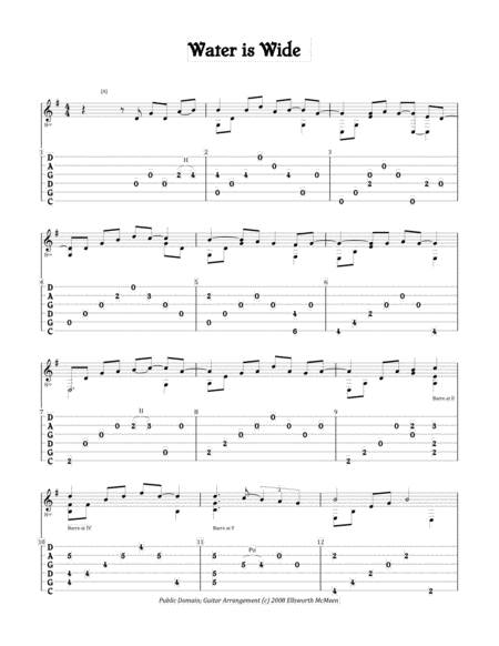 Free Sheet Music Water Is Wide For Fingerstyle Guitar Tuned Cgdgad