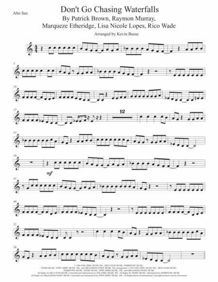 Free Sheet Music Waterfalls Alto Sax Easy Key Of C