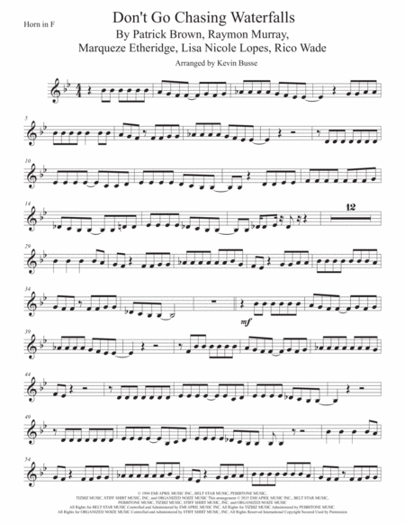 Free Sheet Music Waterfalls Horn In F Original Key