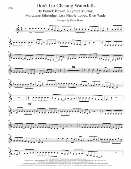 Free Sheet Music Waterfalls Oboe Easy Key Of C