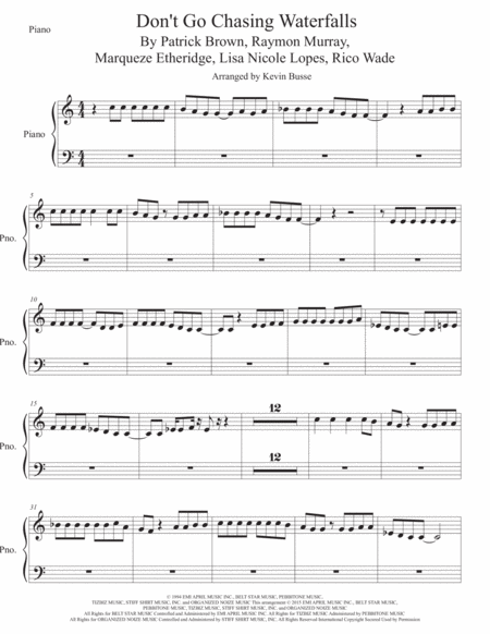 Waterfalls Piano Easy Key Of C Sheet Music