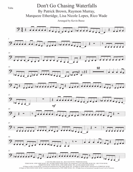 Free Sheet Music Waterfalls Tuba Easy Key Of C