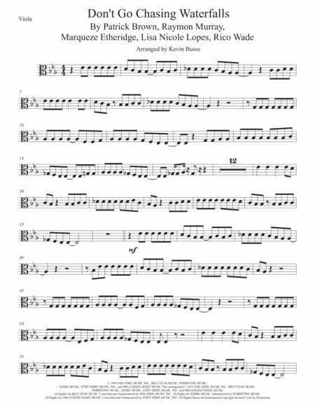 Free Sheet Music Waterfalls Viola Original Key