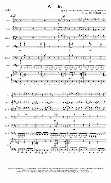 Waterloo Cellos Violin Flute Piano Sheet Music