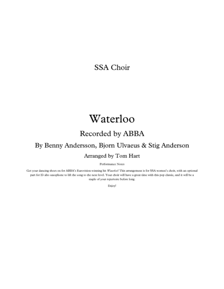 Waterloo Ssa Choir Sheet Music