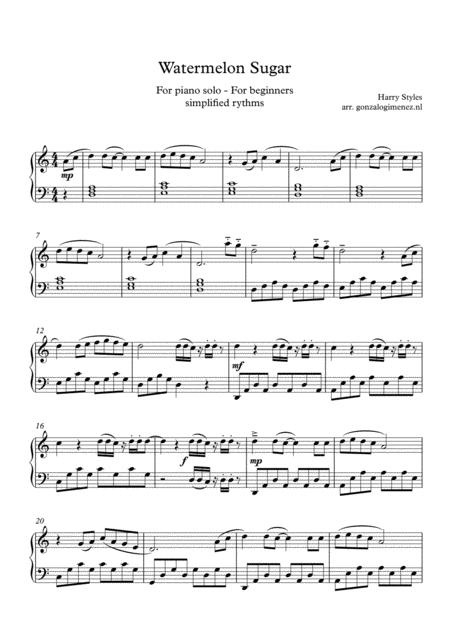 Watermelon Sugar Haary Styles Solo Piano For Beginners Sheet Music