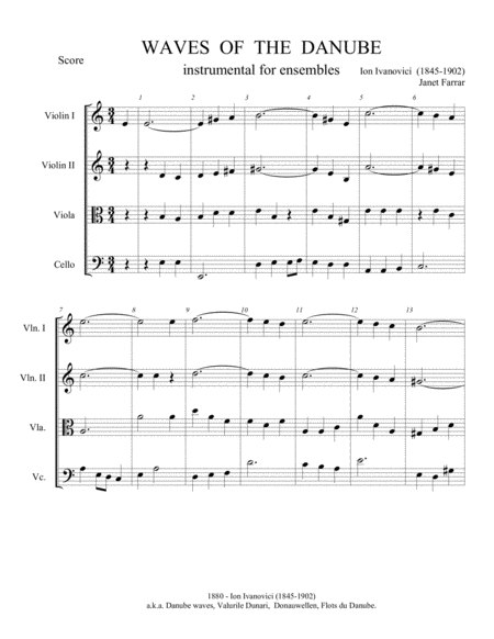 Waves Of The Danube Arranged For Level 3 Players Four Part String Ensemble Sheet Music