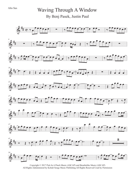 Waving Through A Window Alto Sax Sheet Music