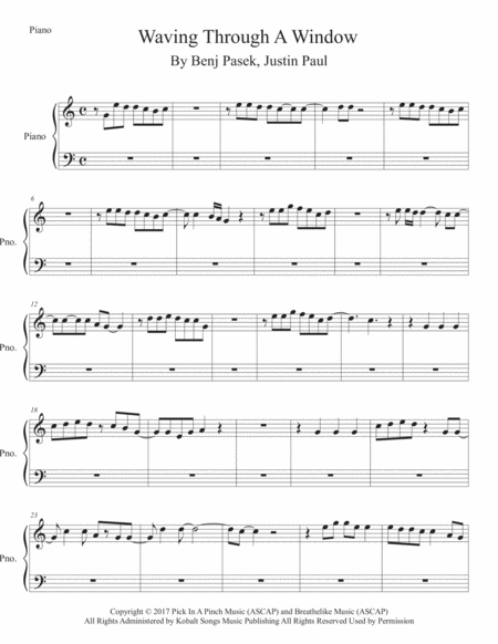 Free Sheet Music Waving Through A Window Easy Key Of C Piano