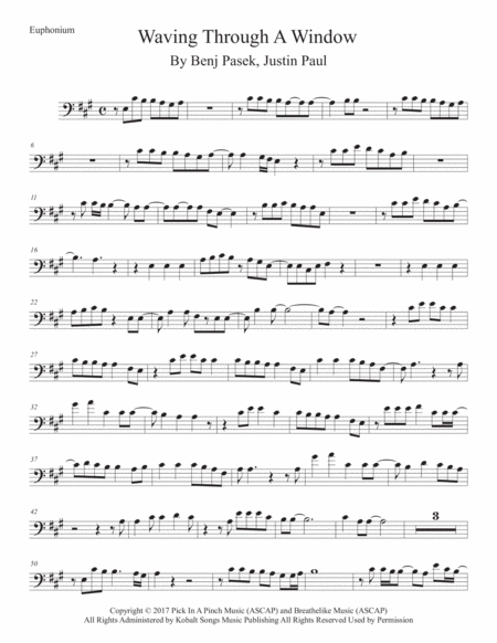 Waving Through A Window Original Key Euphonium Sheet Music