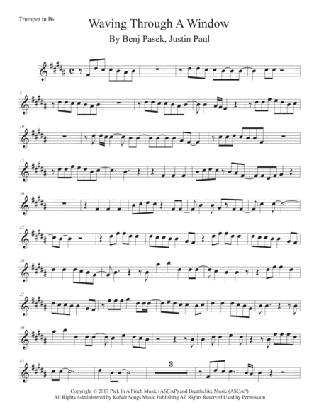 Waving Through A Window Original Key Trumpet Sheet Music