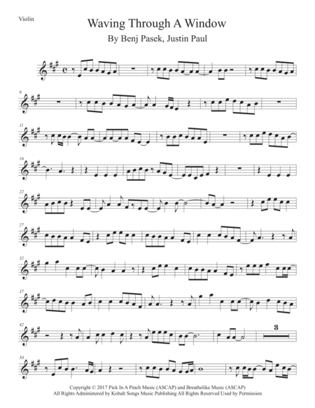 Waving Through A Window Original Key Violin Sheet Music